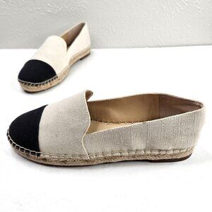 Sole Society Espadrille Flats Size 9.5 Black Tan Canvas Slip On Minimalist Shoes